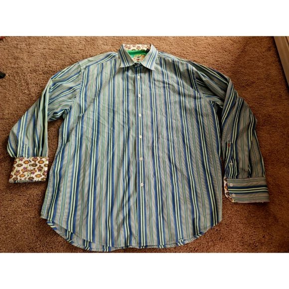 Robert Graham Other - MEN ROBERT GRAHAM BUTTON DOWN SHIRT 2XL FLIP CUFF TURQUOISE Green